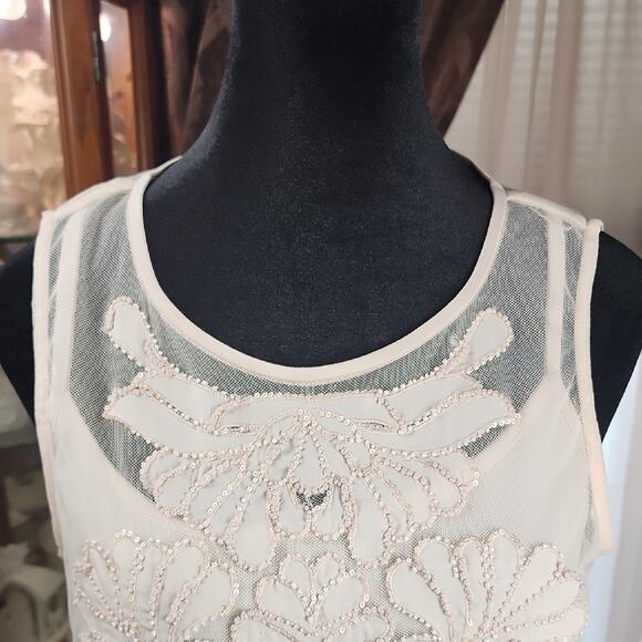 WHITE HOUSE BLACK MARKET | Whimsigoth Cream Embroidered Sequined Mesh Tank | M - Picture 2 of 12